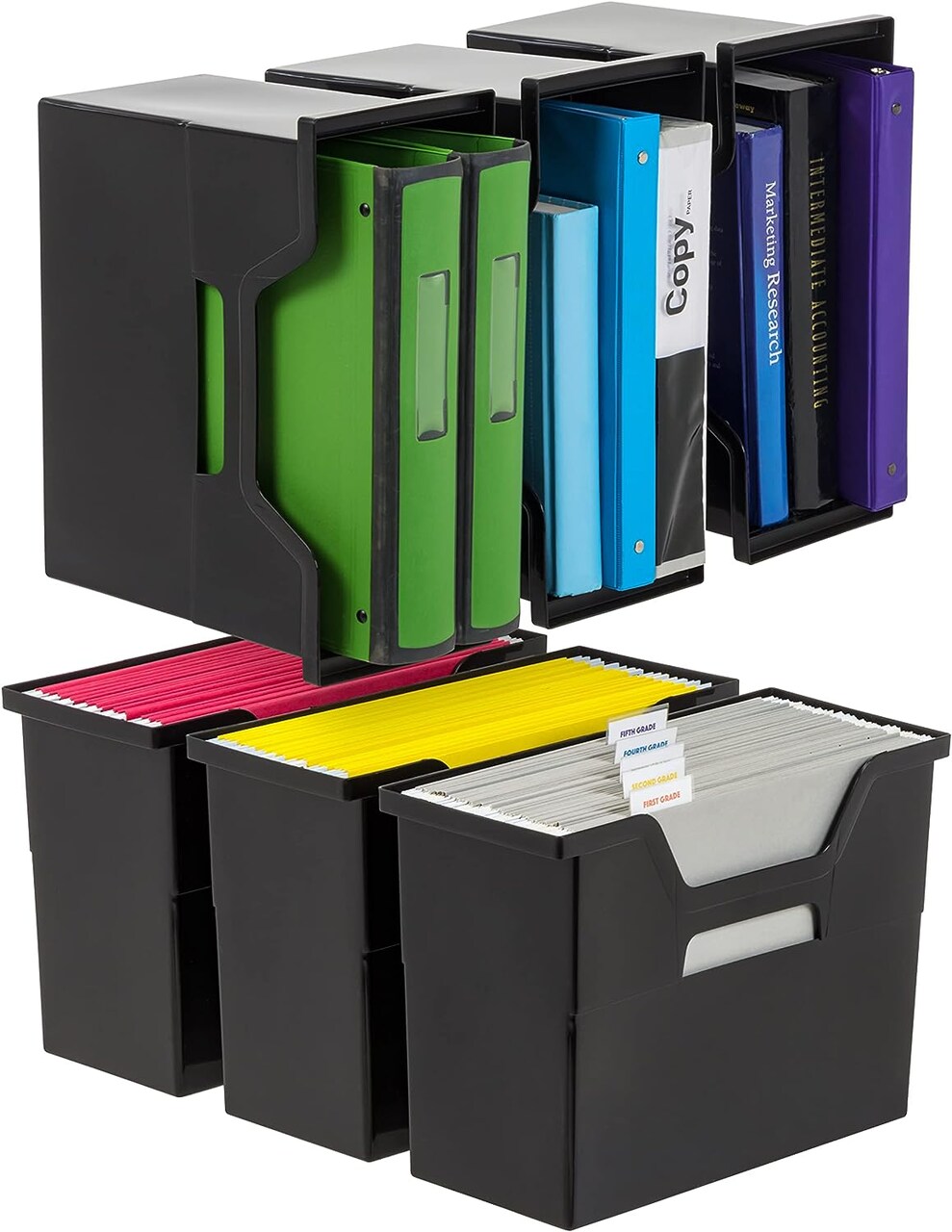 IRIS USA Hanging Plastic Desktop File Box Folders, Letter Size, Magazine File